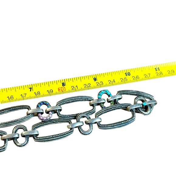 Chico's AB Rhinestone Pewter Rectangle Chain Link Statement Necklace - Picture 5 of 7